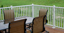 White Aluminum Fence Panels Attached to Backyard Deck